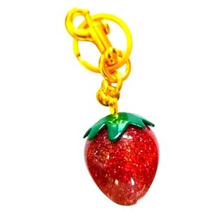 Designer Inspired Large Red Glitter Strawberry Charm with Gold Hardware